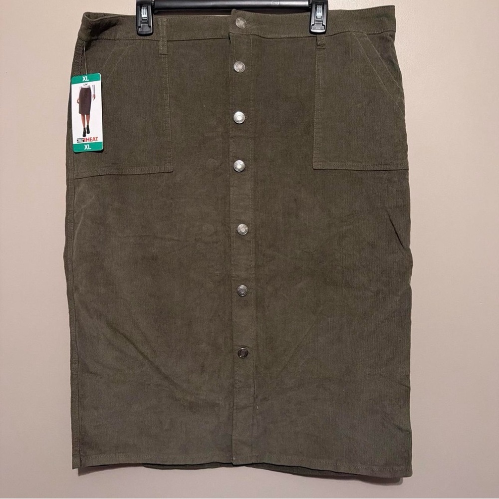 32 Degrees Heat✨🩶💚Olive Green Corduroy Button-Front Pencil Skirt